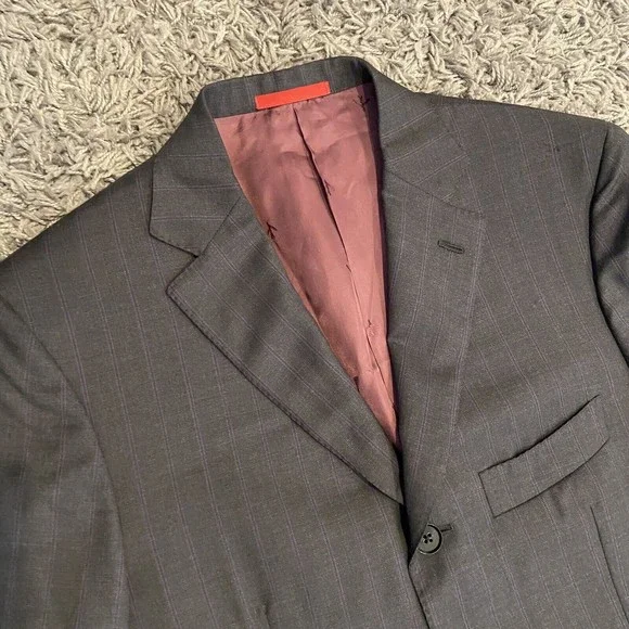 ISAIA Napoli 100% Wool 120’s Sport Coat Blazer In Gray Purple Stripe US 38 EU 48
